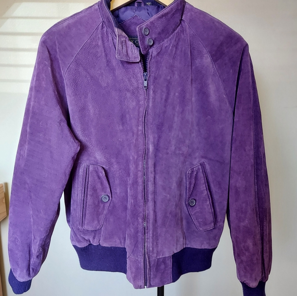 Rock Creek Purple Leather Suede Bomber Jacket Size Medium